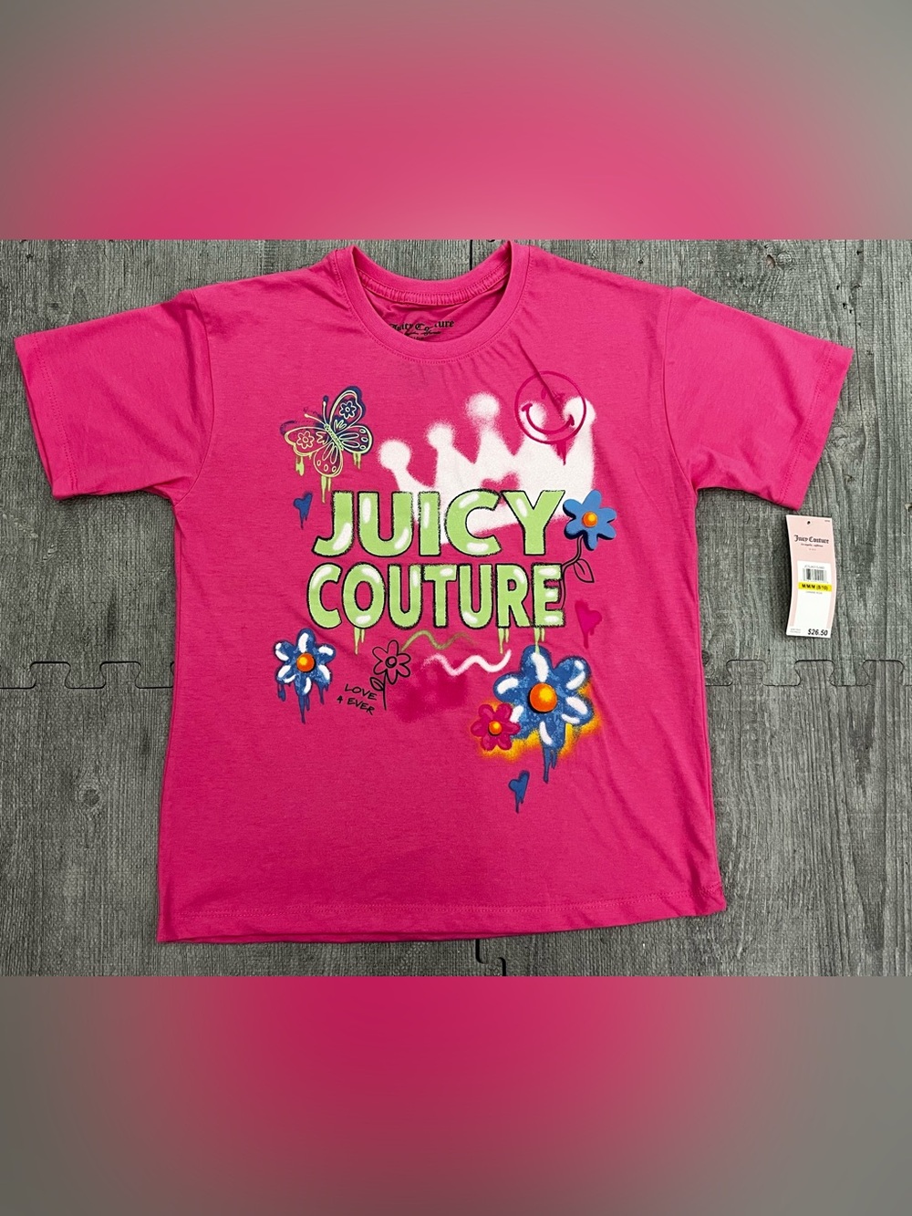 Juicy Couture Girls Pink Logo Graphic Tee Crew Neck Short Sleeve Size M (8/10)